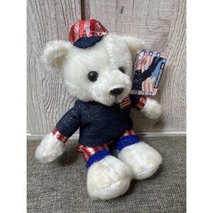 Patriotic White Teddy Bear w/ Sparkly Outfit & Hat By K & K Games Bean Bag